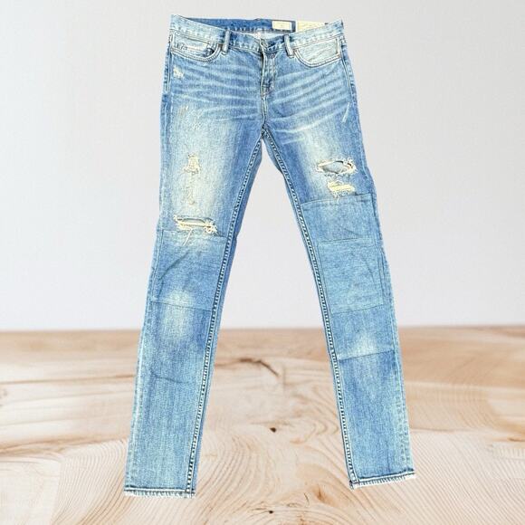 All Saints Distressed Patched Casey 8.5" Rise Straight Fit Jeans Sz 27 Festival - Picture 2 of 7
